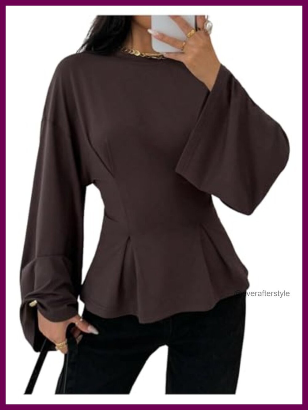 Ruffle Peplum Long Sleeve Cinched Waist Business Casual Top